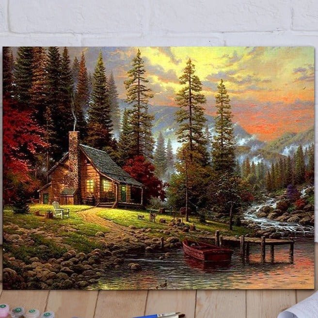 ArtVibe™ DIY Painting By Numbers - Cabin in the woods (16"x20" / 40x50cm) - ArtVibe Paint by Numbers