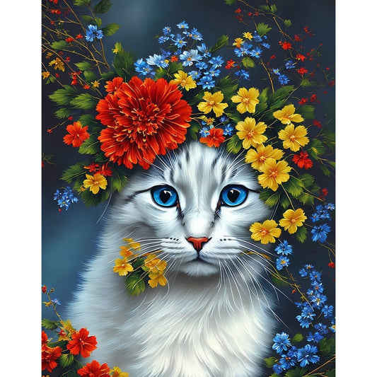 ArtVibe™ DIY Painting By Numbers - Cat in flowers (16x20" / 40x50cm) - ArtVibe Paint by Numbers