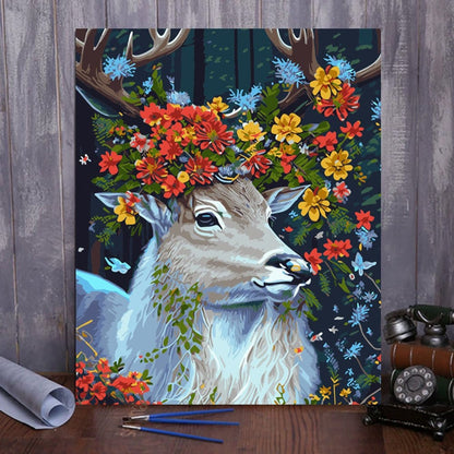 ArtVibe™ DIY Painting By Numbers - Deer in flowers (16x20" / 40x50cm) - ArtVibe Paint by Numbers