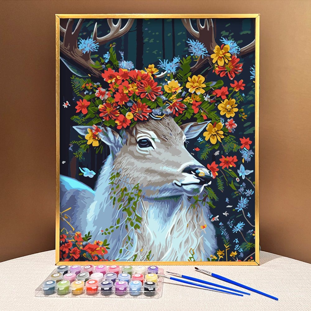 ArtVibe™ DIY Painting By Numbers - Deer in flowers (16x20" / 40x50cm) - ArtVibe Paint by Numbers