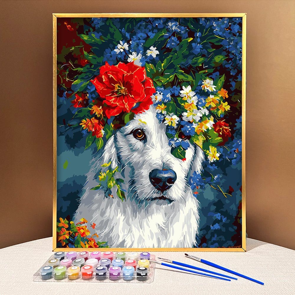 ArtVibe™ DIY Painting By Numbers - Dog in flowers (16x20" / 40x50cm) - ArtVibe Paint by Numbers