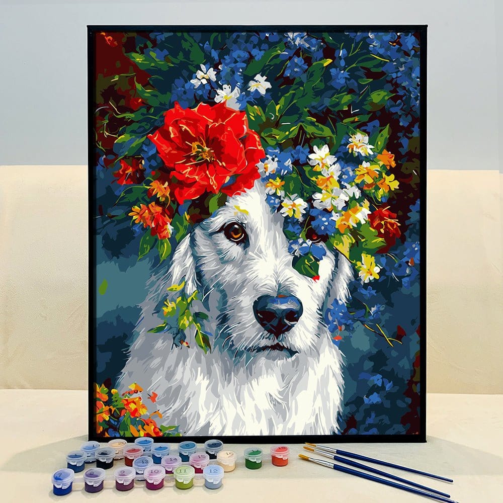 ArtVibe™ DIY Painting By Numbers - Dog in flowers (16x20" / 40x50cm) - ArtVibe Paint by Numbers