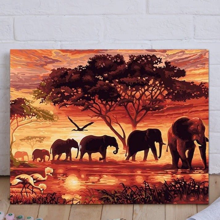 ArtVibe™ DIY Painting By Numbers - Elephants Landscape (16"x20" / 40x50cm) - ArtVibe Paint by Numbers