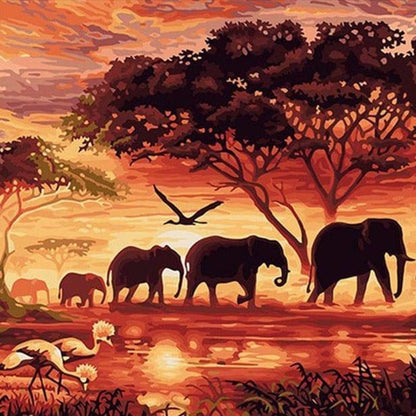 ArtVibe™ DIY Painting By Numbers - Elephants Landscape (16"x20" / 40x50cm) - ArtVibe Paint by Numbers