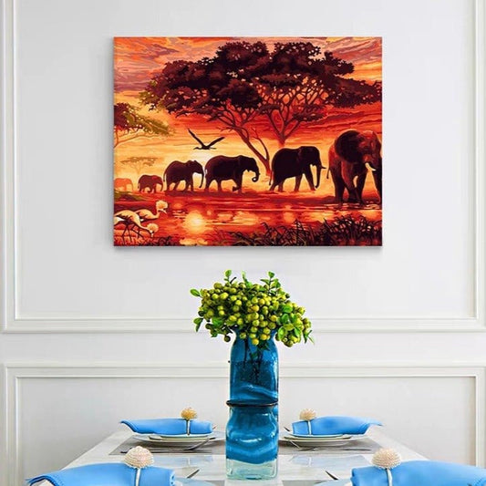 ArtVibe™ DIY Painting By Numbers - Elephants Landscape (16"x20" / 40x50cm) - ArtVibe Paint by Numbers