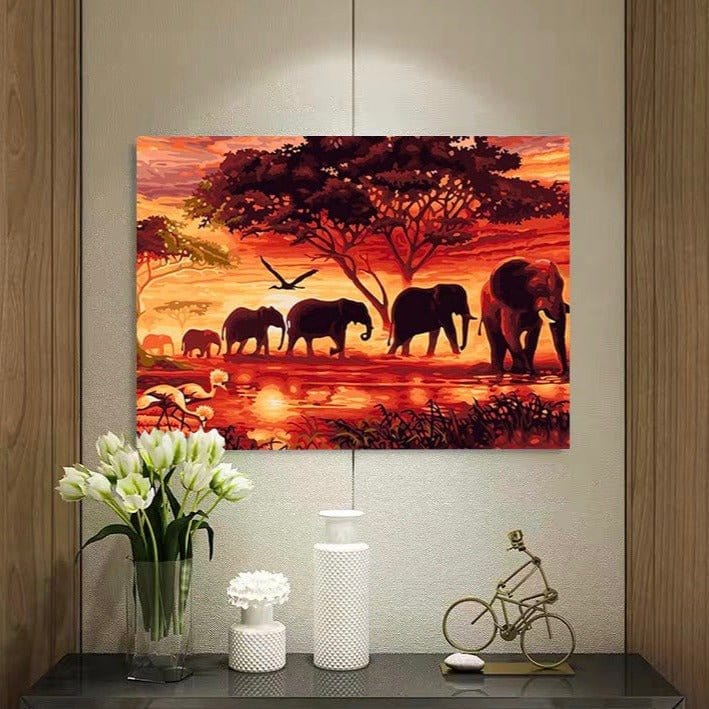 ArtVibe™ DIY Painting By Numbers - Elephants Landscape (16"x20" / 40x50cm) - ArtVibe Paint by Numbers