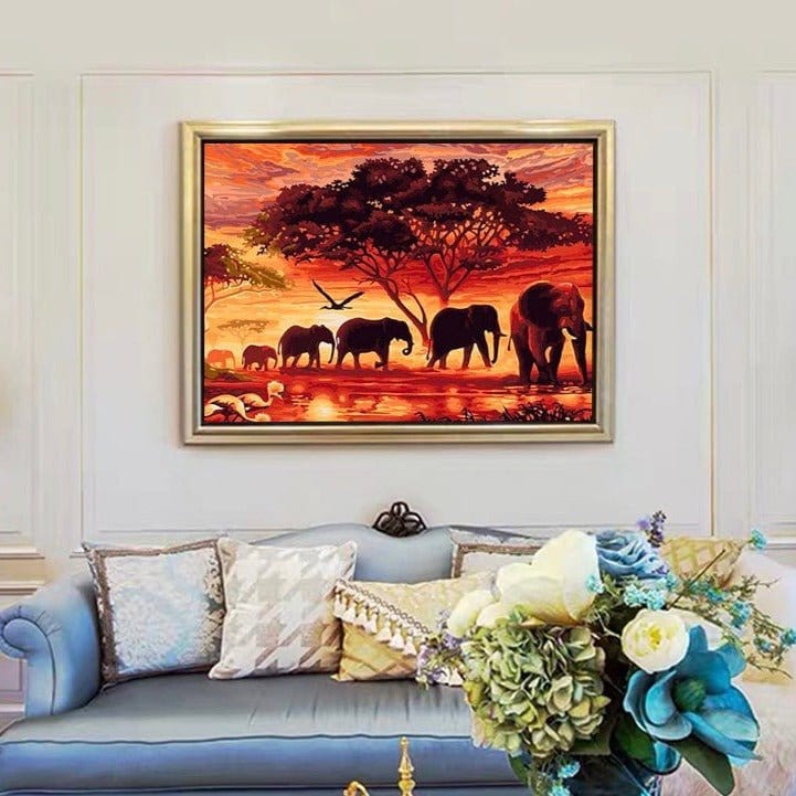 ArtVibe™ DIY Painting By Numbers - Elephants Landscape (16"x20" / 40x50cm) - ArtVibe Paint by Numbers