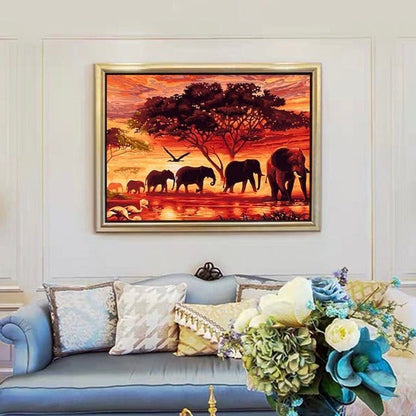 ArtVibe™ DIY Painting By Numbers - Elephants Landscape (16"x20" / 40x50cm) - ArtVibe Paint by Numbers