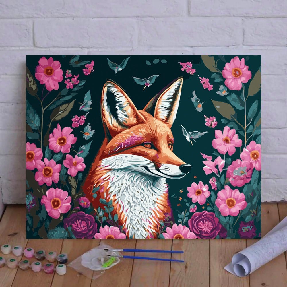 ArtVibe™ DIY Painting By Numbers - Fox in flowers (16x20" / 40x50cm) - ArtVibe Paint by Numbers