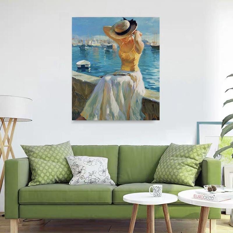 ArtVibe™ DIY Painting By Numbers -Girl sitting by the sea (16"x20" / 40x50cm) - ArtVibe Paint by Numbers