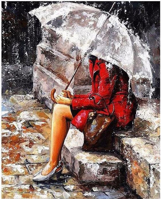 ArtVibe™ DIY Painting By Numbers - Girl Under the Umbrella (16"x20" / 40x50cm) - ArtVibe Paint by Numbers