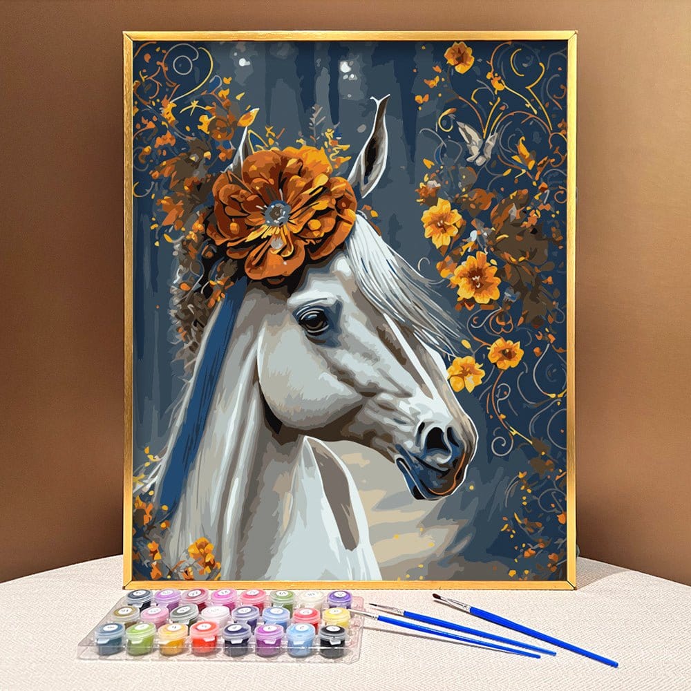 ArtVibe™ DIY Painting By Numbers - Horse in flowers (16x20" / 40x50cm) - ArtVibe Paint by Numbers