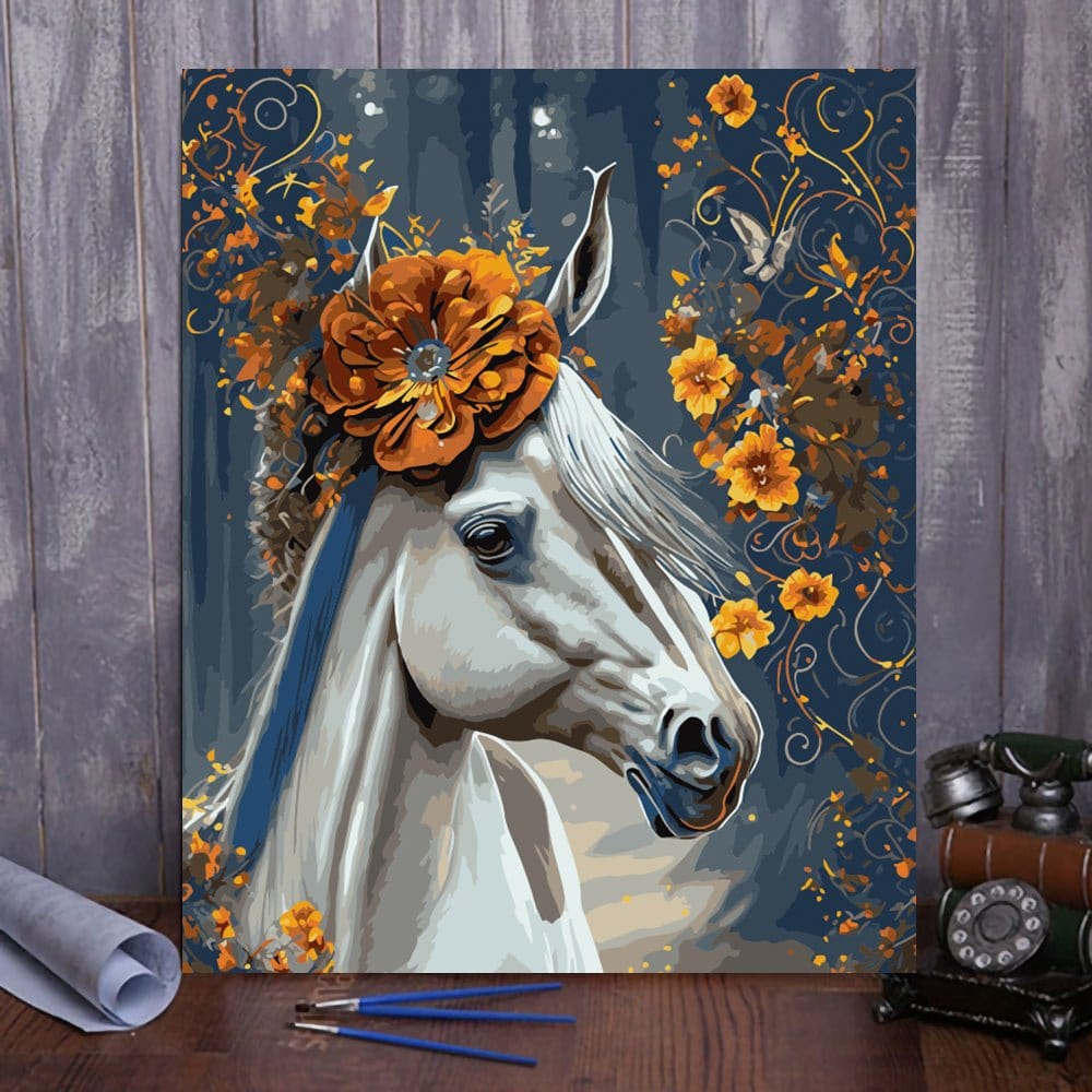 ArtVibe™ DIY Painting By Numbers - Horse in flowers (16x20" / 40x50cm) - ArtVibe Paint by Numbers