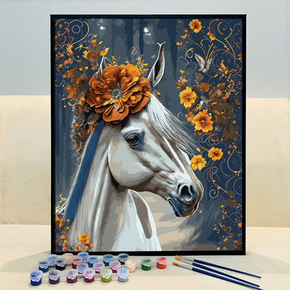 ArtVibe™ DIY Painting By Numbers - Horse in flowers (16x20" / 40x50cm) - ArtVibe Paint by Numbers