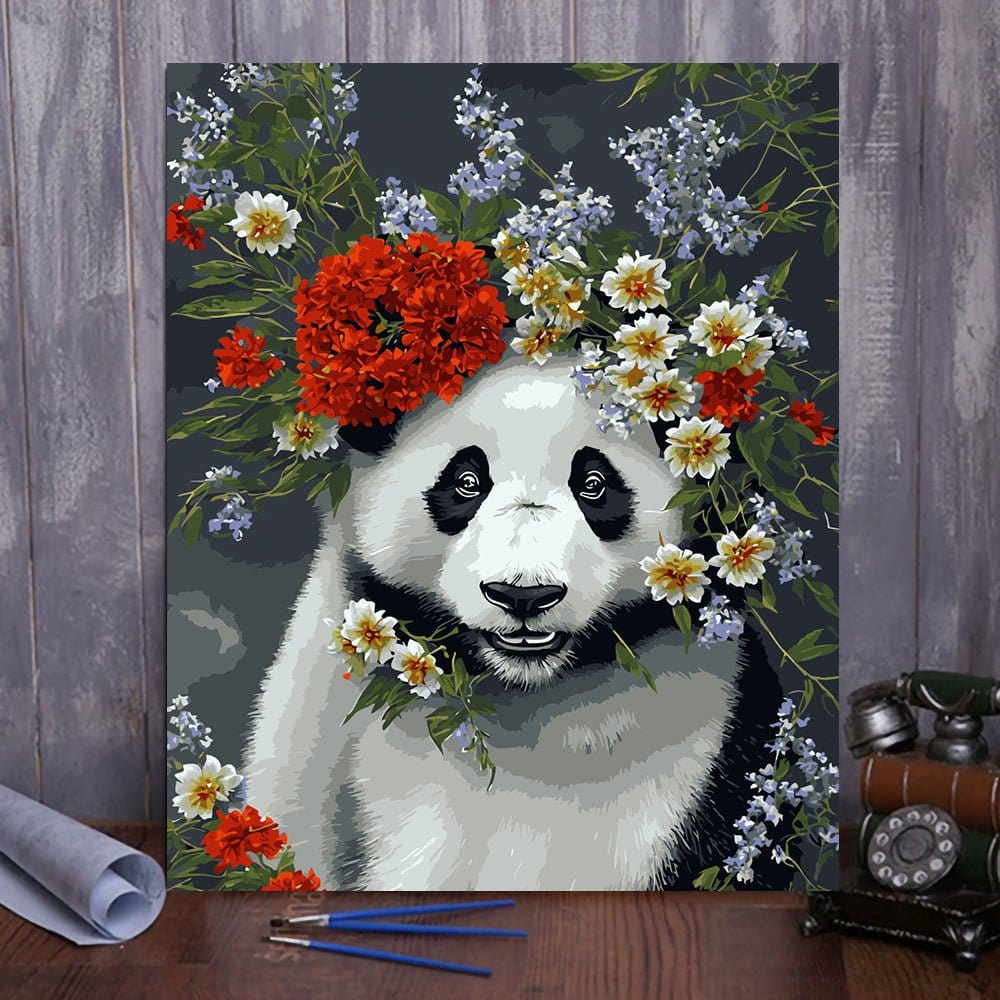 ArtVibe™ DIY Painting By Numbers - Panda in flowers (16x20" / 40x50cm) - ArtVibe Paint by Numbers