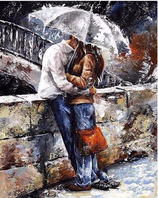 ArtVibe™ DIY Painting By Numbers - Rainy Day Kiss by the Bridge (16"x20" / 40x50cm) - ArtVibe Paint by Numbers