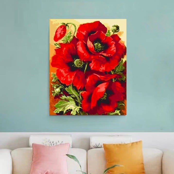 ArtVibe™ DIY Painting By Numbers - Red Flower (16"x20" / 40x50cm) - ArtVibe Paint by Numbers