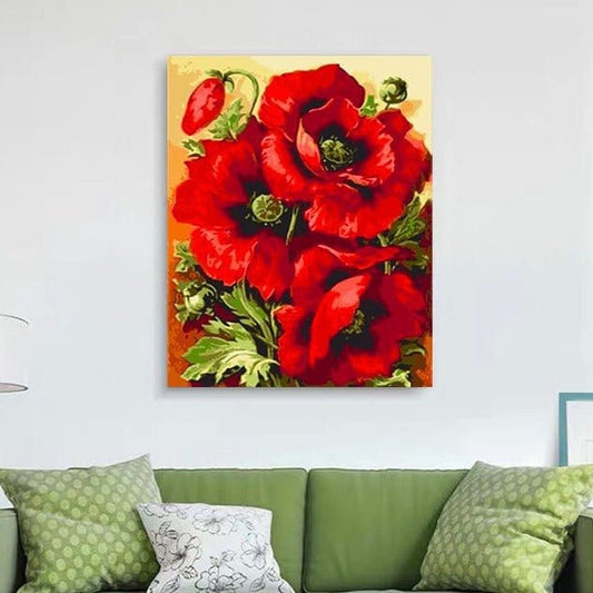 ArtVibe™ DIY Painting By Numbers - Red Flower (16"x20" / 40x50cm) - ArtVibe Paint by Numbers