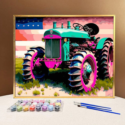 ArtVibe™ Pink Tractors Collection (EXCLUSIVE) - American Flag (16"x20"/40x50cm) - ArtVibe Paint by Numbers