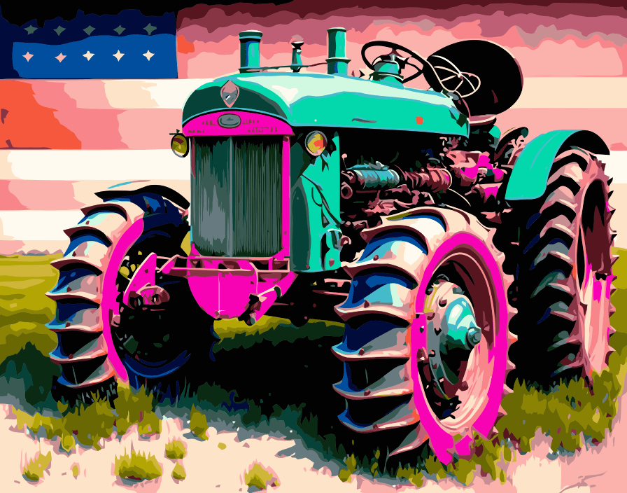 ArtVibe™ Pink Tractors Collection (EXCLUSIVE) - American Flag (16"x20"/40x50cm) - ArtVibe Paint by Numbers