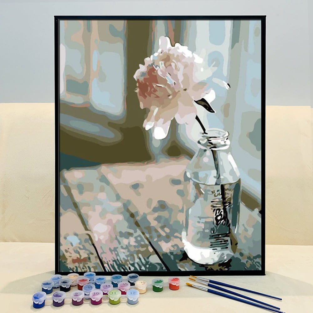 Bring a Touch of Delicate Beauty to Your Home with ArtVibe™ DIY Painting By Numbers - Flower In A Bottle (16"x20" / 40x50cm), a Relaxing and Intricate Art Experience - ArtVibe Paint by Numbers