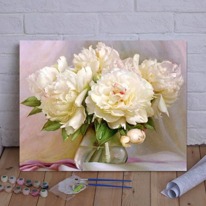 Bring Elegance and Serenity to Your Home with ArtVibe™ DIY Painting By Numbers - White Peonies (16x20" / 40x50cm), an Artistic and Relaxing Journey - ArtVibe Paint by Numbers