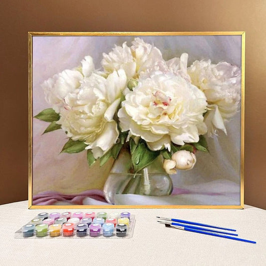 Bring Elegance and Serenity to Your Home with ArtVibe™ DIY Painting By Numbers - White Peonies (16x20" / 40x50cm), an Artistic and Relaxing Journey - ArtVibe Paint by Numbers