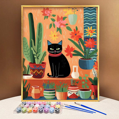 'Cat's Oasis' Paint by Numbers Kit - Dive into Artistic Serenity, A Must-Have for Cat Lovers and Painting Passionates! - ArtVibe Paint by Numbers