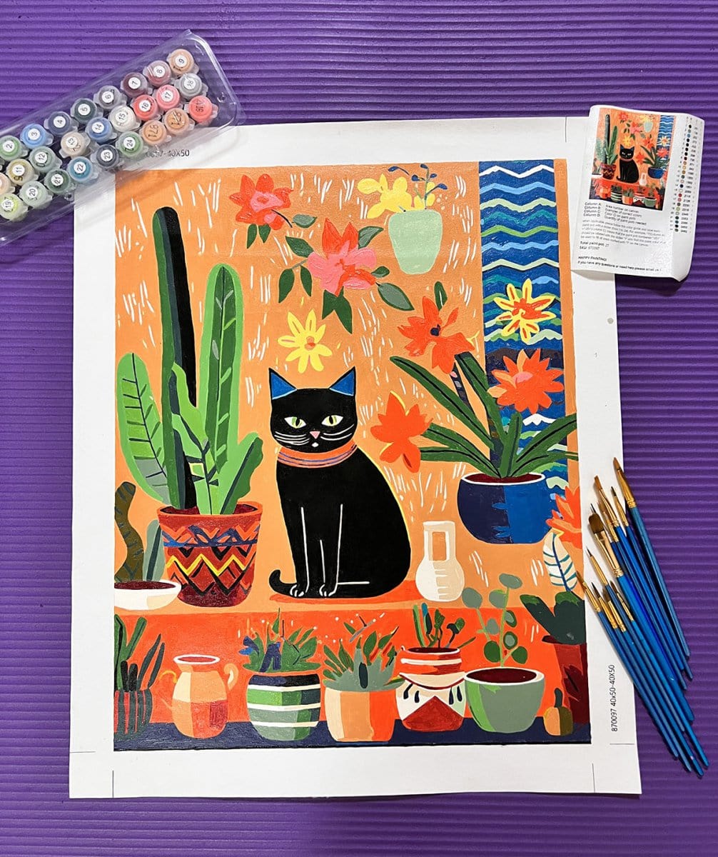 'Cat's Oasis' Paint by Numbers Kit - Dive into Artistic Serenity, A Must-Have for Cat Lovers and Painting Passionates! - ArtVibe Paint by Numbers