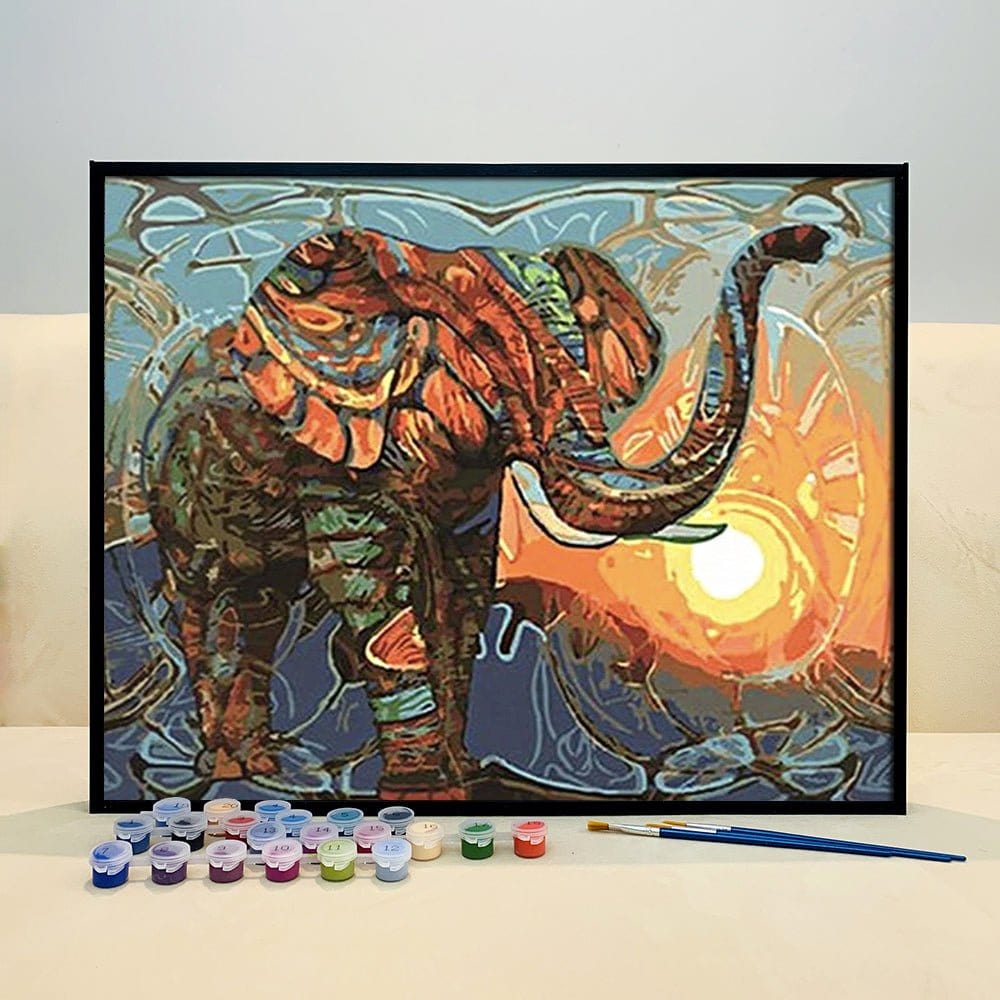 Discover the Tranquility of the Jungle with ArtVibe™ DIY Painting By Numbers - Herdbound (16"x20" / 40x50cm) Featuring a Majestic Elephant - ArtVibe Paint by Numbers