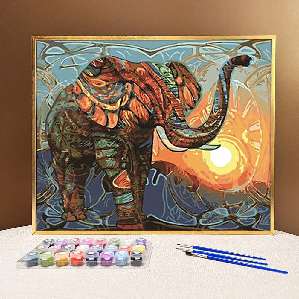 Discover the Tranquility of the Jungle with ArtVibe™ DIY Painting By Numbers - Herdbound (16"x20" / 40x50cm) Featuring a Majestic Elephant - ArtVibe Paint by Numbers