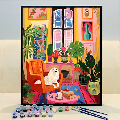 'Lounge Pup' Paint by Numbers Kit - Step into Vibrant Living, Revel in Canine Calm, The Ultimate Gift for Dog Lovers and Art Enthusiasts Alike! - ArtVibe Paint by Numbers