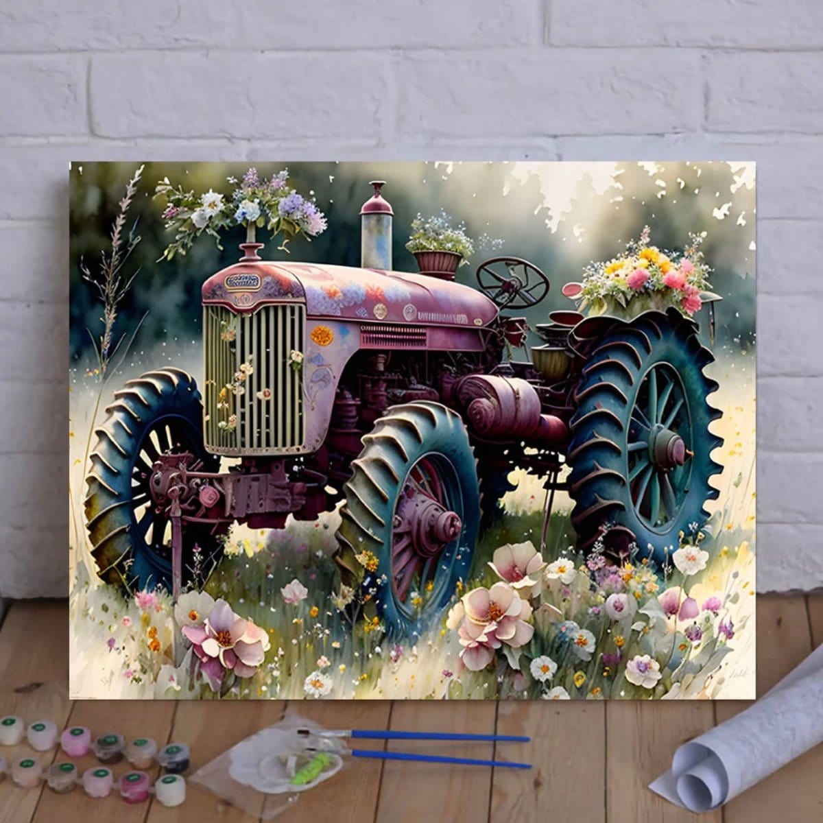 Nostalgic Serenity: Rekindle Fond Memories and Find Inner Peace with ArtVibe™ DIY Painting By Numbers (EXCLUSIVE) - Pink Tractor (16"x20"/40x50cm) - ArtVibe Paint by Numbers