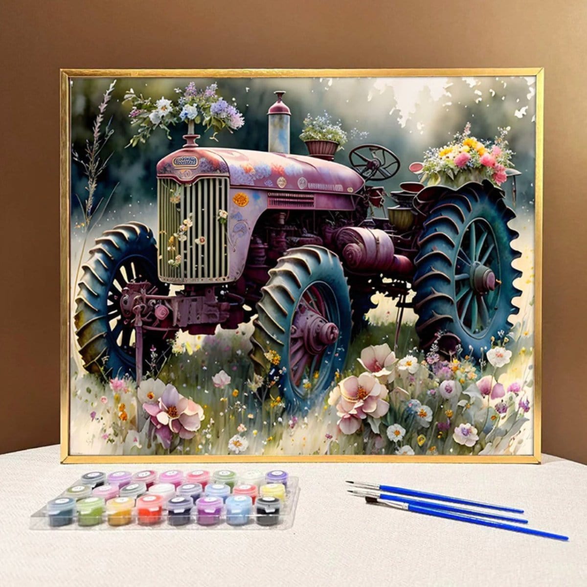 Nostalgic Serenity: Rekindle Fond Memories and Find Inner Peace with ArtVibe™ DIY Painting By Numbers (EXCLUSIVE) - Pink Tractor (16"x20"/40x50cm) - ArtVibe Paint by Numbers